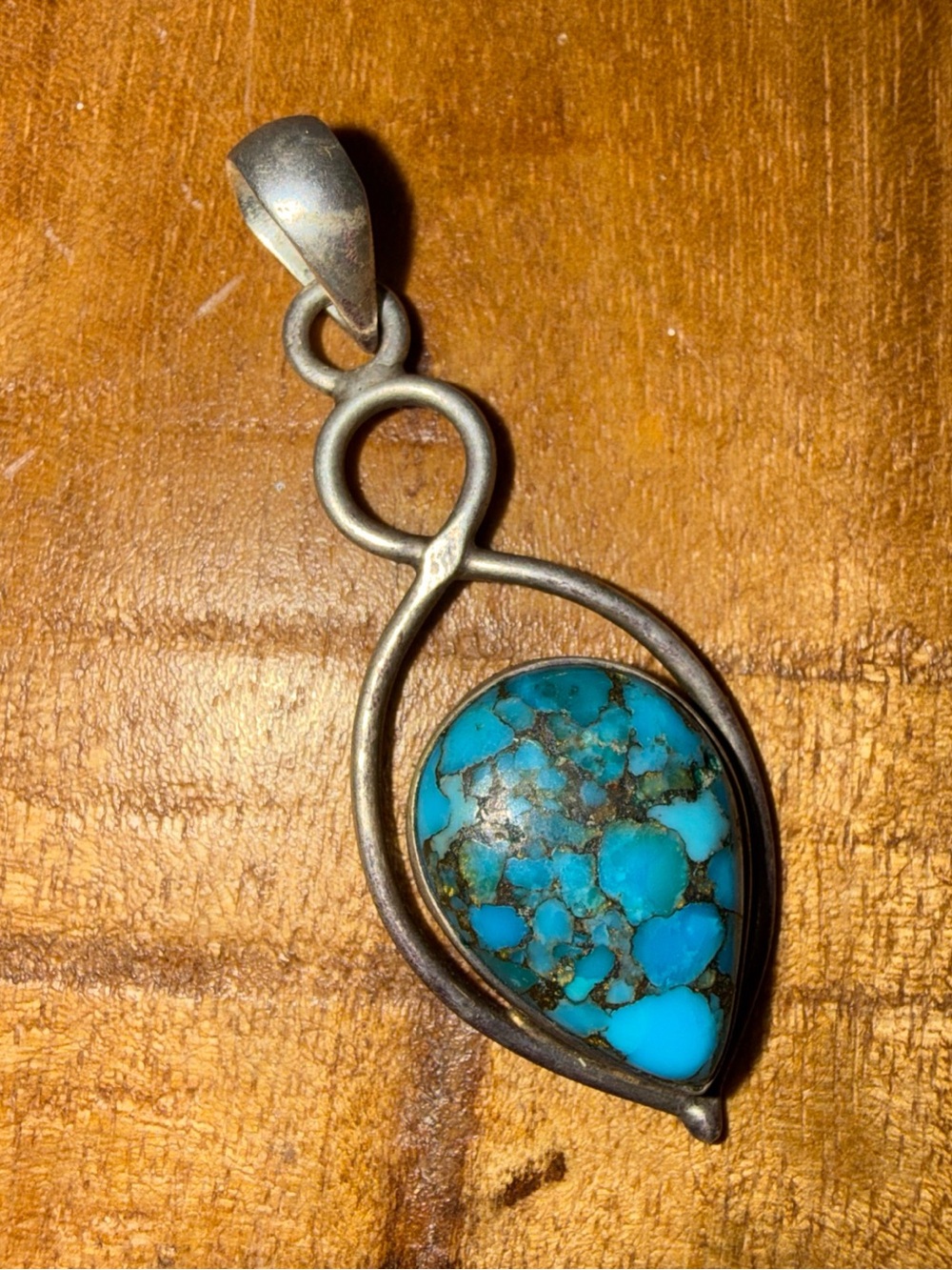 Turquoise Teardrop Pendant Green Blue Stone 925 Sterling Silver VINTAGE
